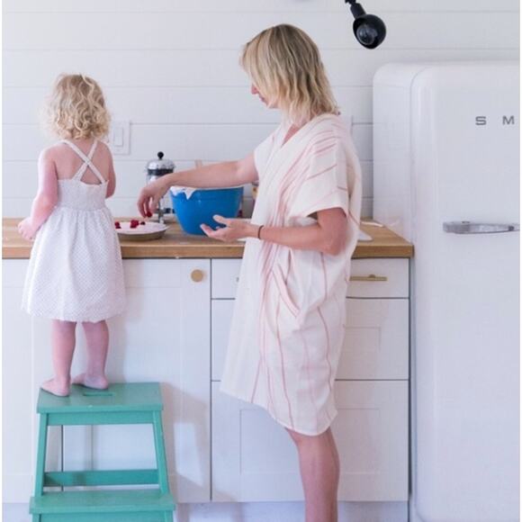 HATCH Plage Caza Caftan Dress Terracotta Stripe Pink White One Size {UU23} - Picture 1 of 6